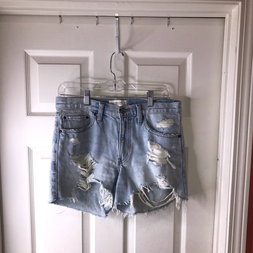 Abercrombie & Fitch Distressed Mid Rise Boyfriend Jean Shorts
